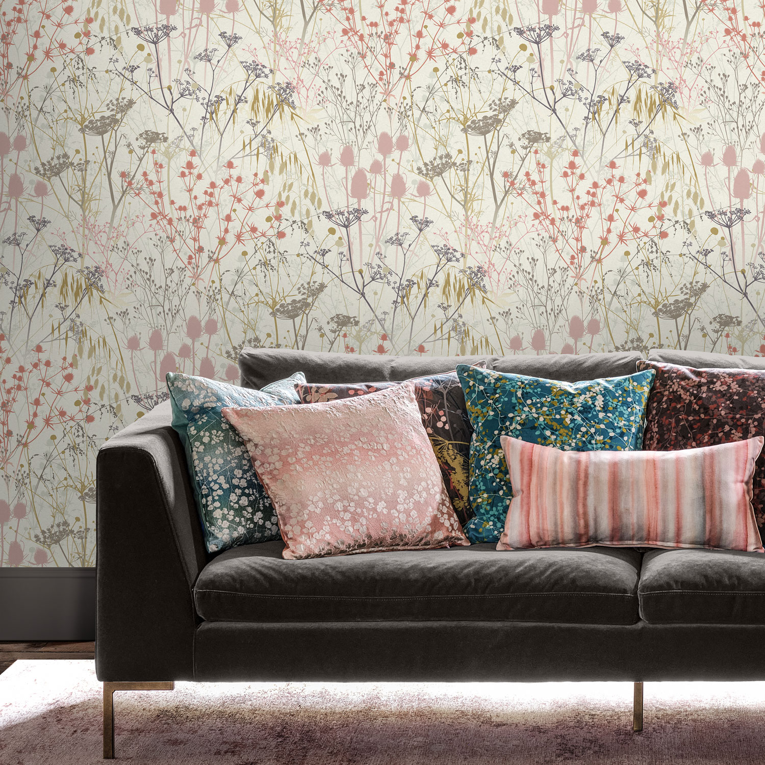 Wohnzimmer-Tapete mit Blumenmuster