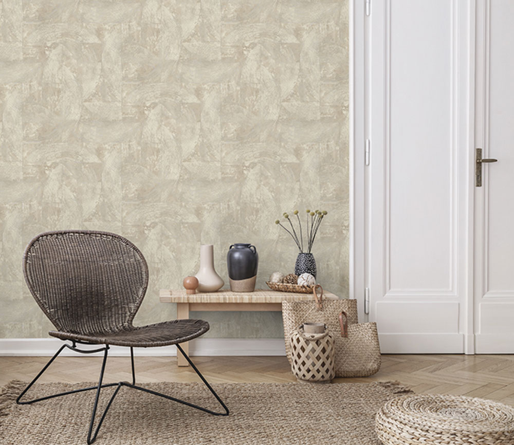 Beige Wandtapete mit Stuckimitationsmuster