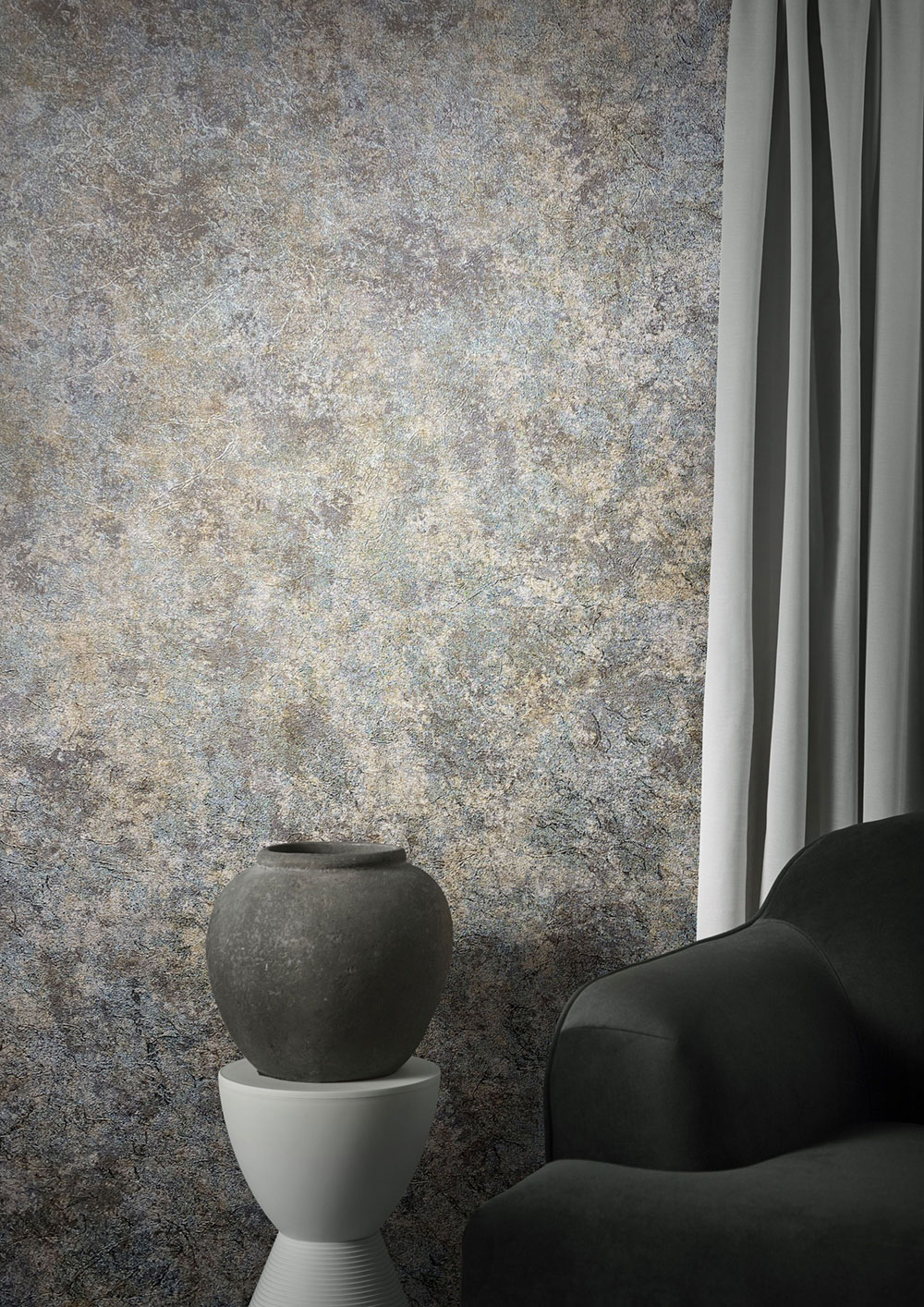 Metallic, grün-beige Tapete, Vintage-Putz 33205, Natural Opulence, Marburg