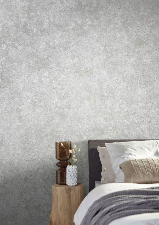 Metallische grau-weiße Tapete, Vintage-Putz 33207, Natural Opulence, Marburg