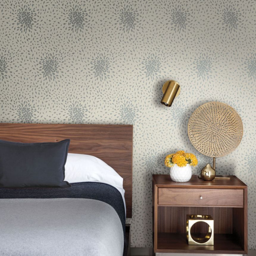 Beige-silberne Tapete mit Blättern, MD7105, Modern Metals, York