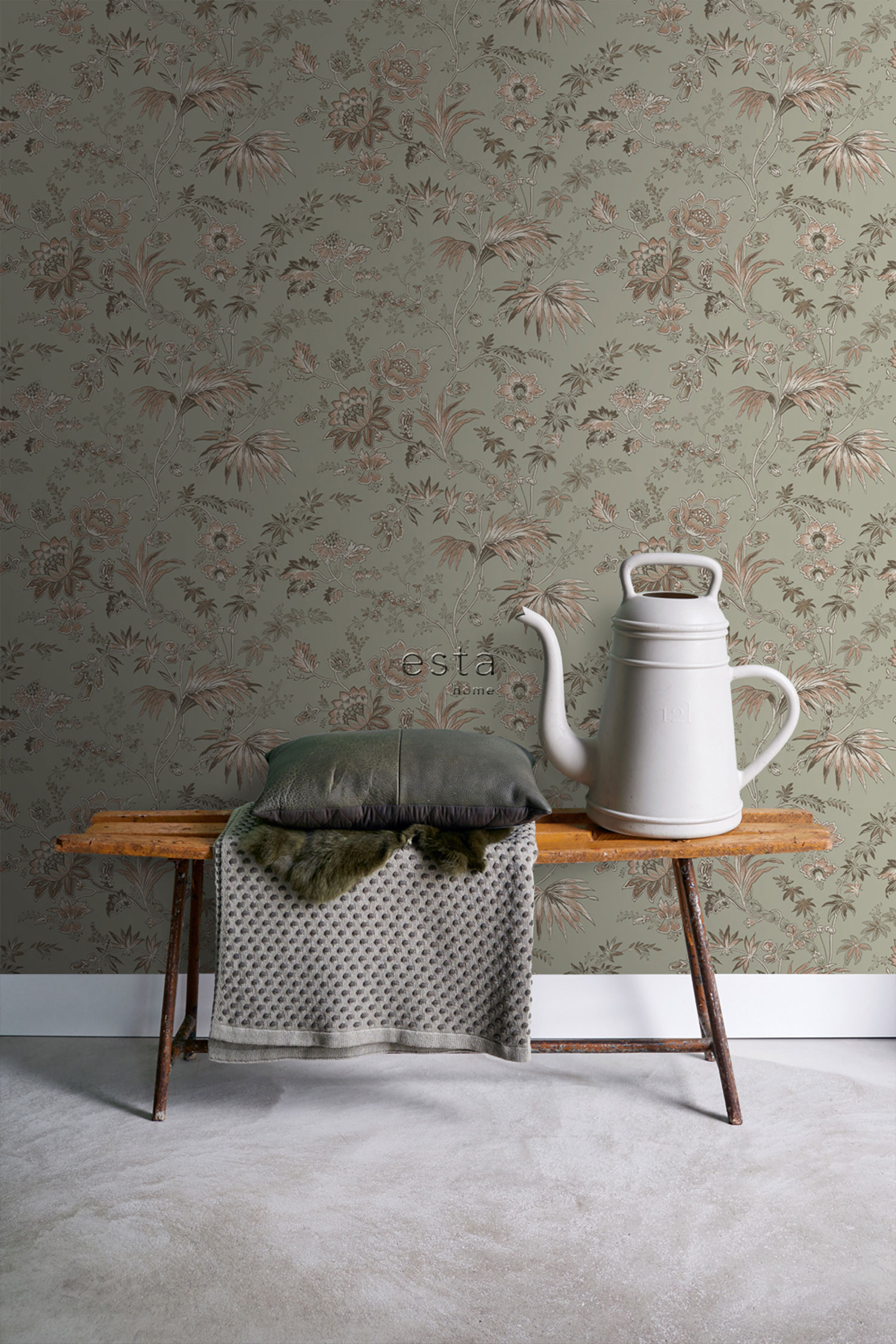 Grüne florale Vliestapete, 139297, Vintage Flowers, Esta Home