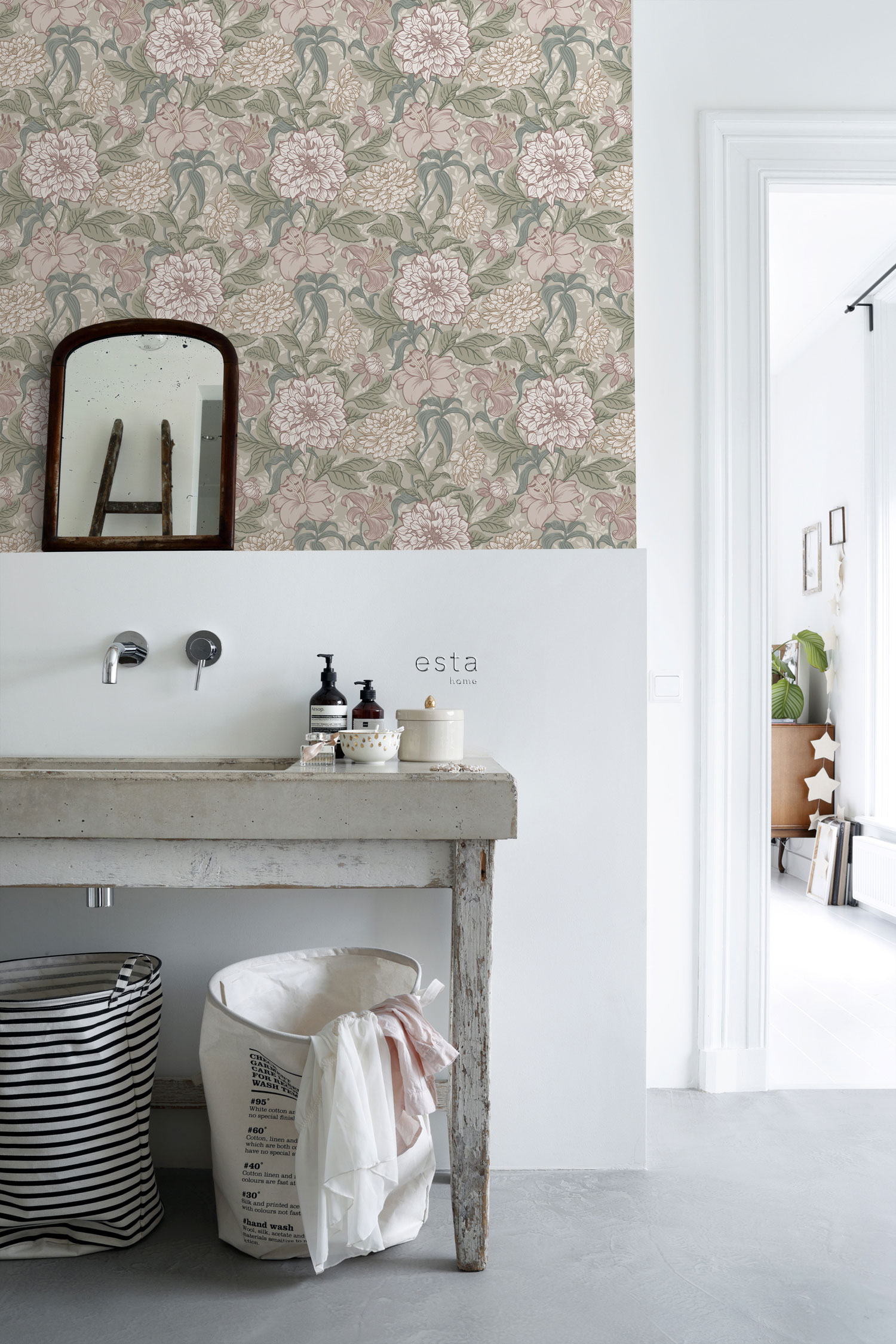 Graue florale Vliestapete, 139377, Vintage Flowers, Esta Home