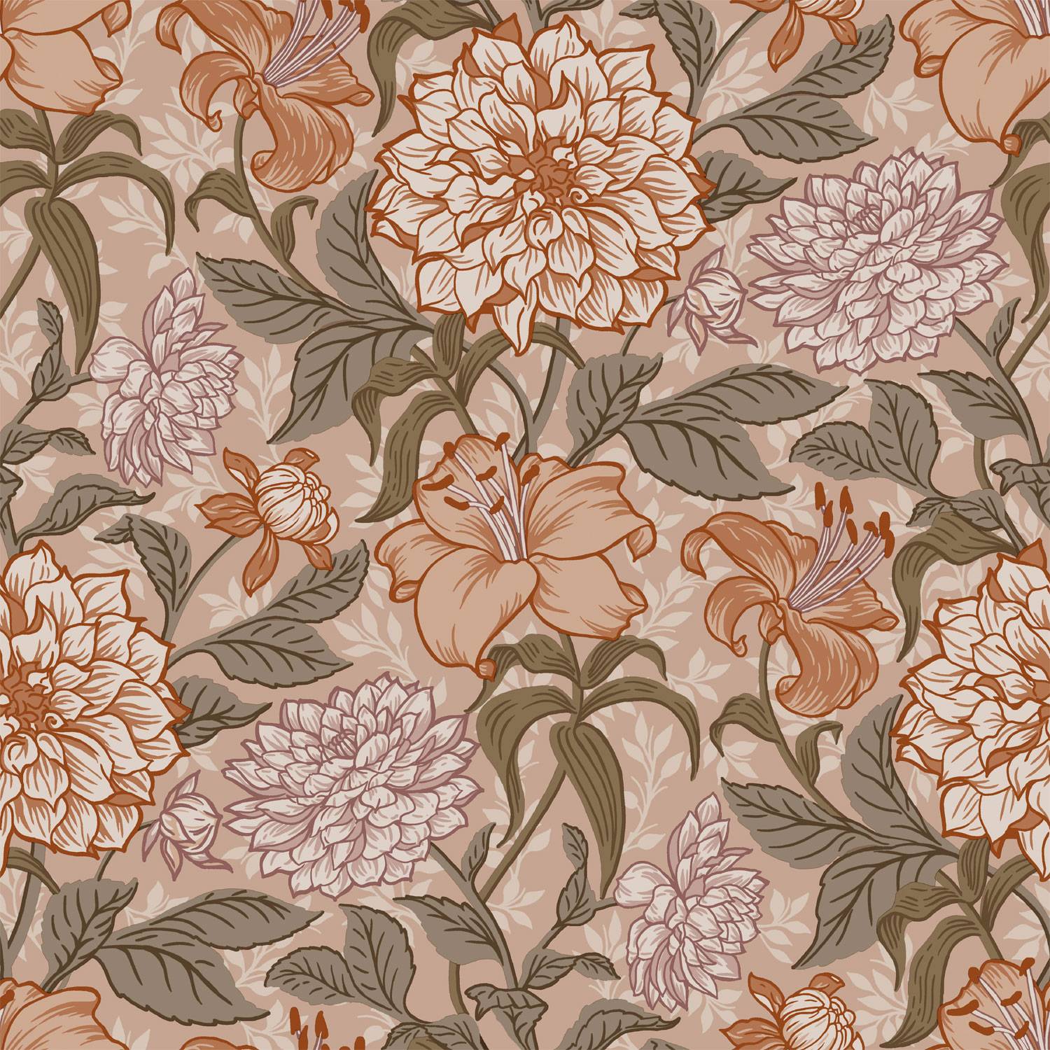 Beige florale Vliestapete, 139380, Vintage Flowers, Esta Home
