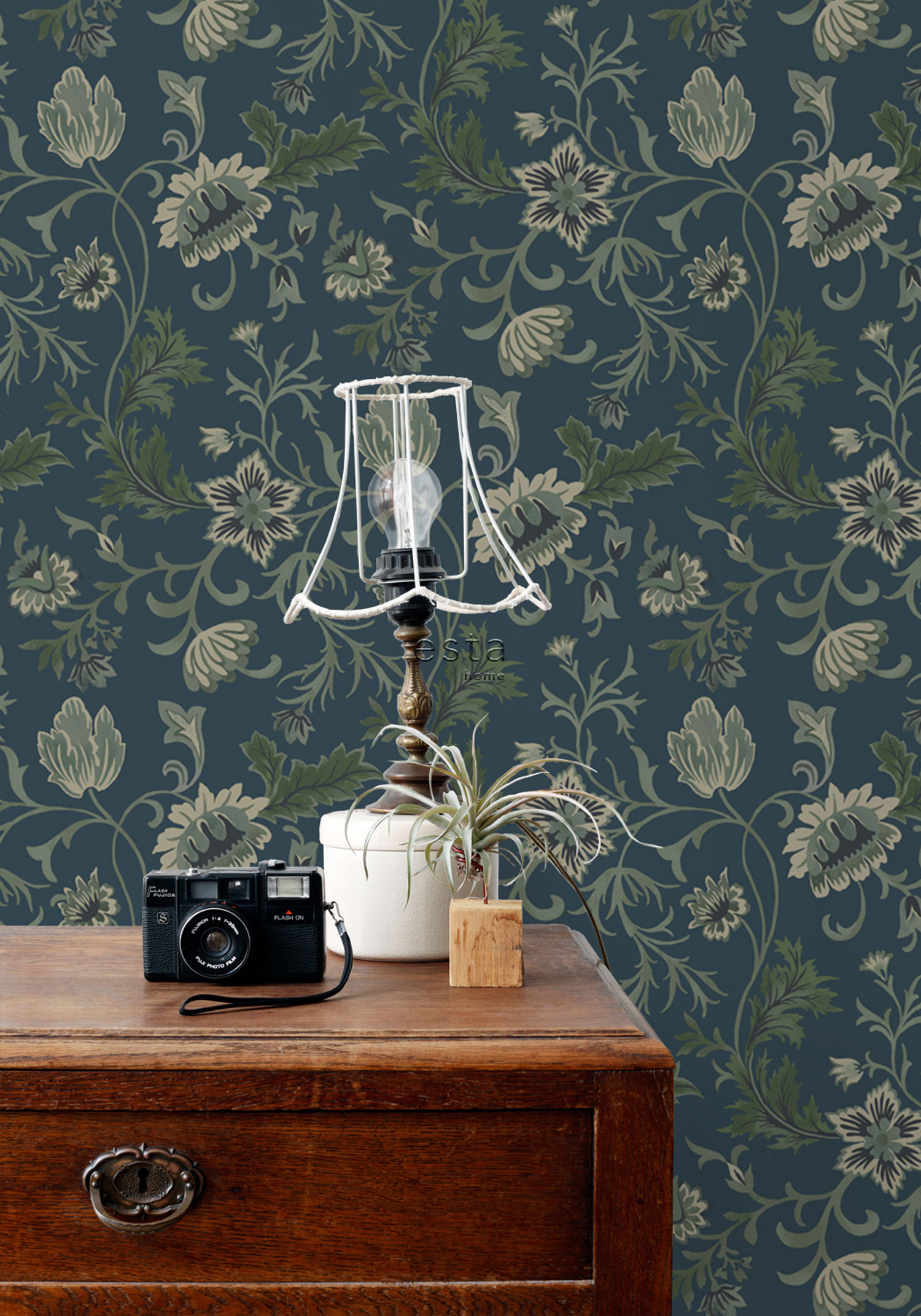 Blaue florale Vliestapete, 139416, Vintage Flowers, Esta Home