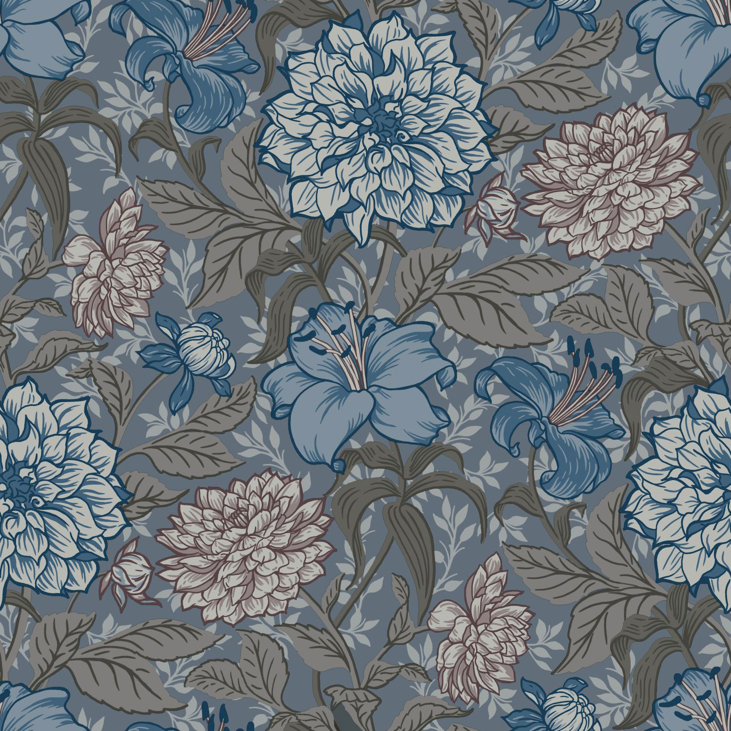 Graue florale Vliestapete, 139480, Vintage Flowers, Esta Home