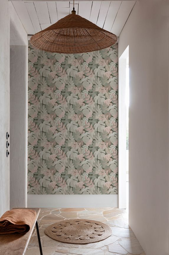 Vliestapete, grau-beige, Blätter, PH3007, Perfect Harmony, Grandeco