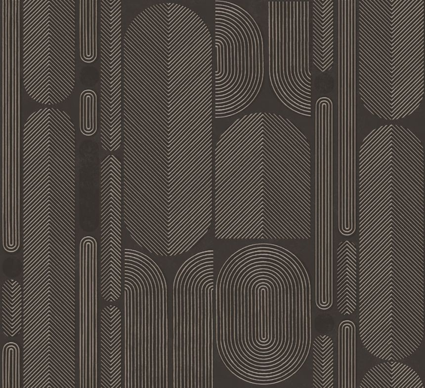 Geometrická Vliestapete, schwarz-silber, Ovale, ROC203, Rock, Masureel