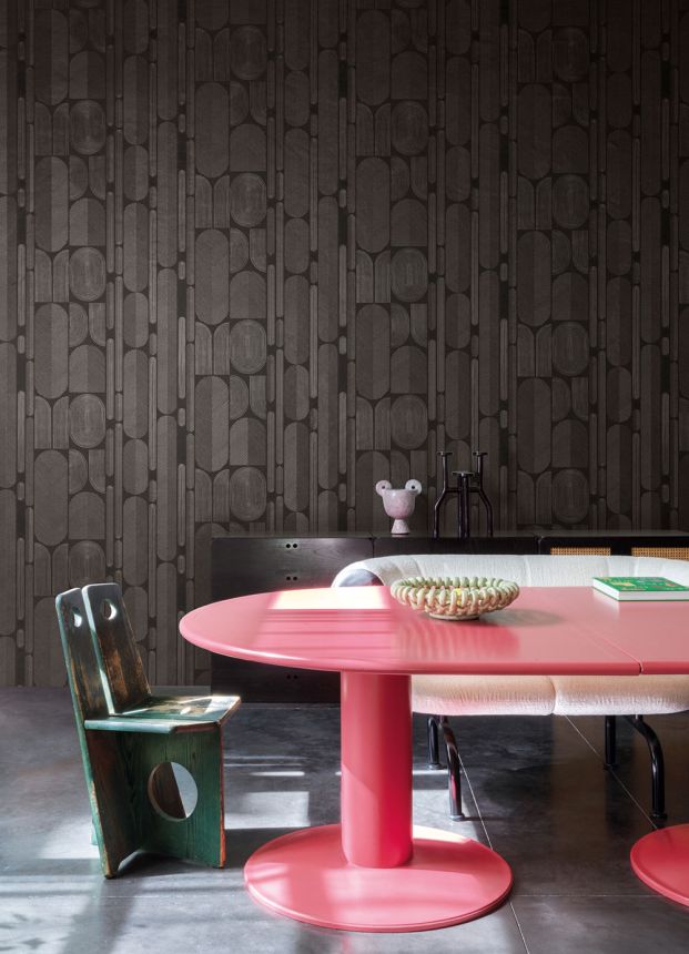 Geometrická Vliestapete, schwarz-silber, Ovale, ROC203, Rock, Masureel