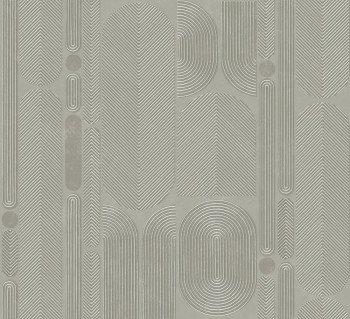 Geometrická Vliestapete, grau-grün, Ovale, ROC205, Rock, Masureel