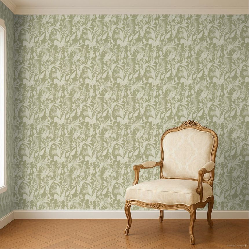 Grün-beige Vliestapete, Blätter, A71102, Vavex 2026