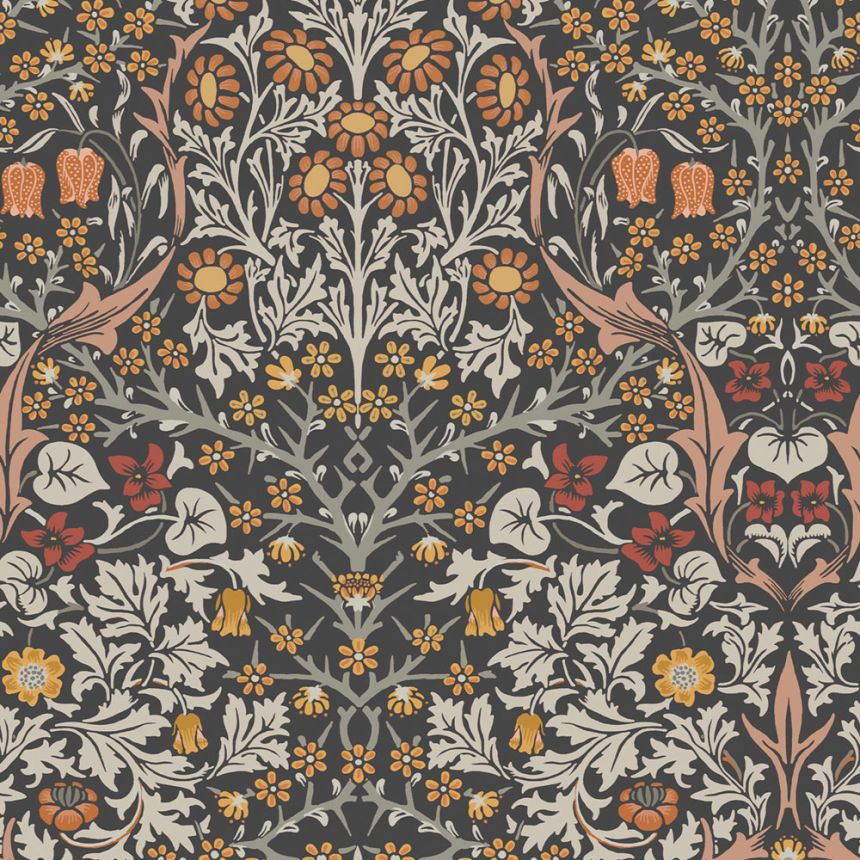 Vliestapete, grau-schwarz, Blumen, Blätter, 124250, William Morris At Home