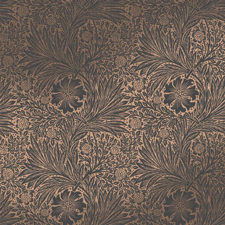 Vliestapete, schwarz-bronze, Blumen, Blätter, 124254, William Morris At Home