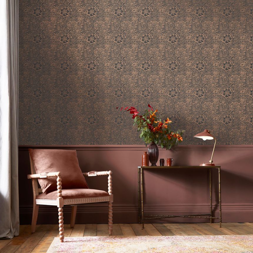 Vliestapete, schwarz-bronze, Blumen, Blätter, 124254, William Morris At Home