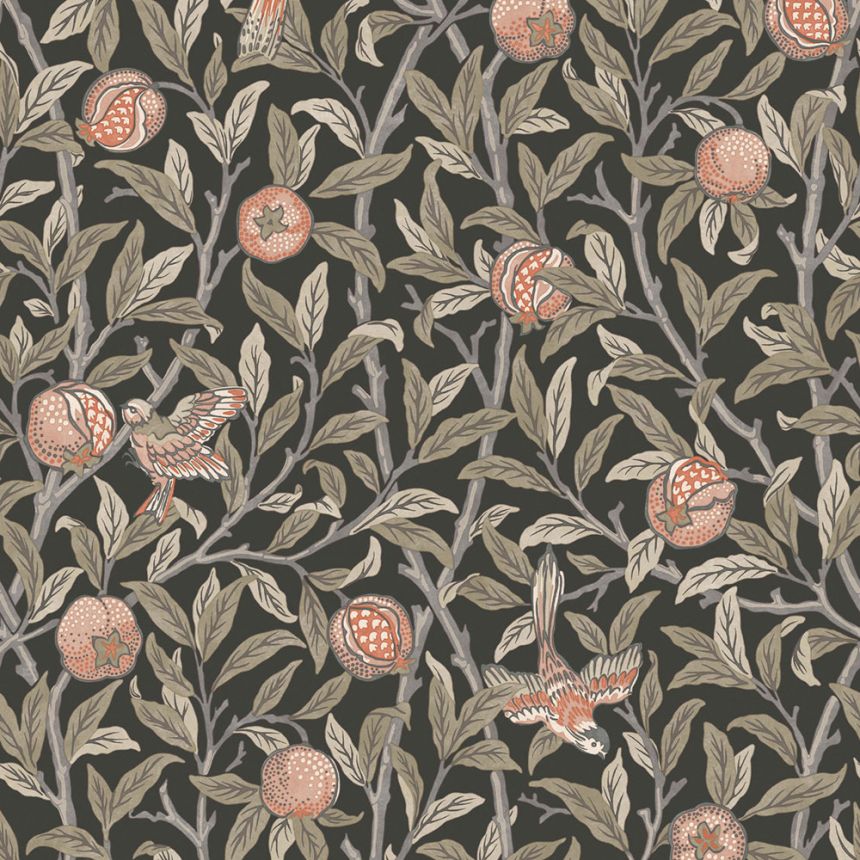 Vliestapete, grau-schwarz, Zweige, Vögel, 124258, William Morris At Home