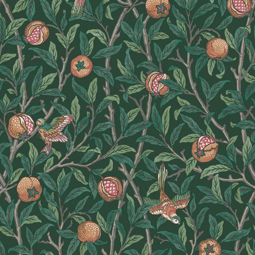 Vliestapete, grün, Zweige, Vögel, 124260, William Morris At Home