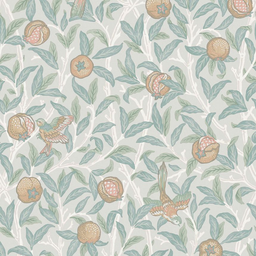 Vliestapete, blau-grün, Zweige, Vögel, 124261, William Morris At Home