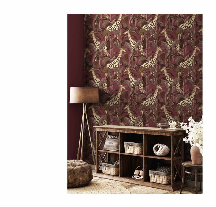 Vliestapete, weinrot, Giraffen, 15528, Botany House, Cristiana Masi by Parato
