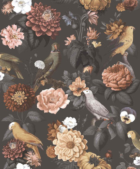 Vliestapete, schwarz, Blumen, Papageien, 15549, Botany House, Cristiana Masi by Parato