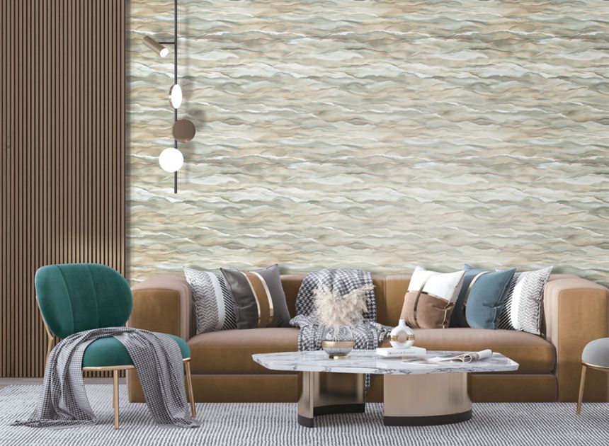 Vliestapete, grau-beige, Wellen, Marmor, SA524045, Santa Fe, Design ID