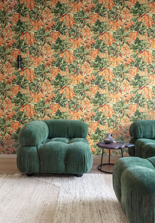 Vliestapete, grün-orange, Blumen, RHA006, Rhapsody, Masureel