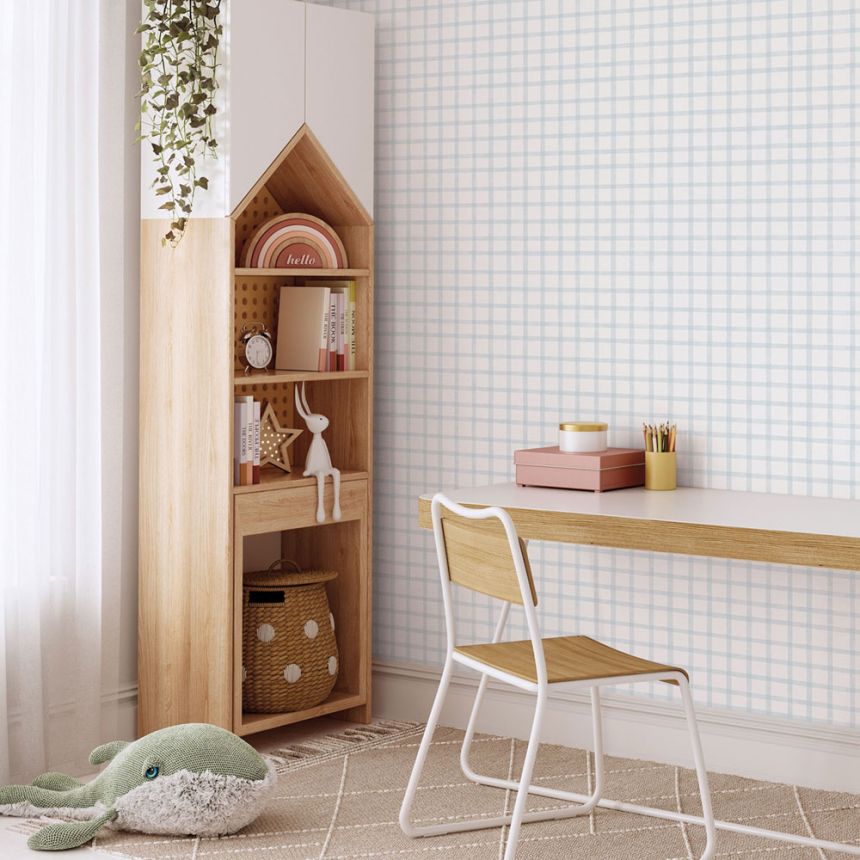 Geometrische Vliestapete, blau, káro, 290-2, Enzo,  ICH Wallcoverings