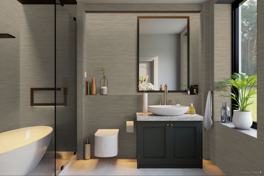 Tapete, grau-braun, Stoffoptik, 35977, Ornamenta, Parato by Cristiana Masi