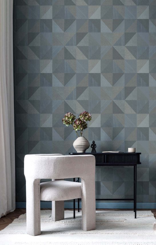 Geometrische Tapete, blau-braun, 32417, Vitalis, Parato by Cristiana Masi