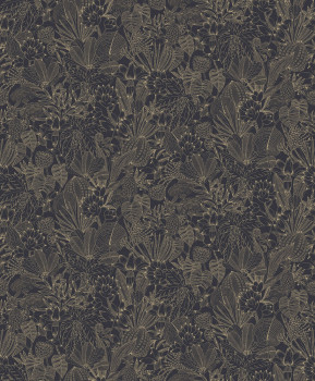 Vliestapete, schwarz-gold, Blätter, ROM103, Romance, Masureel