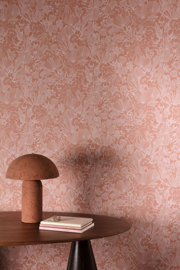 Vliestapete, braun-rosa, Blätter, ROM104, Romance, Masureel
