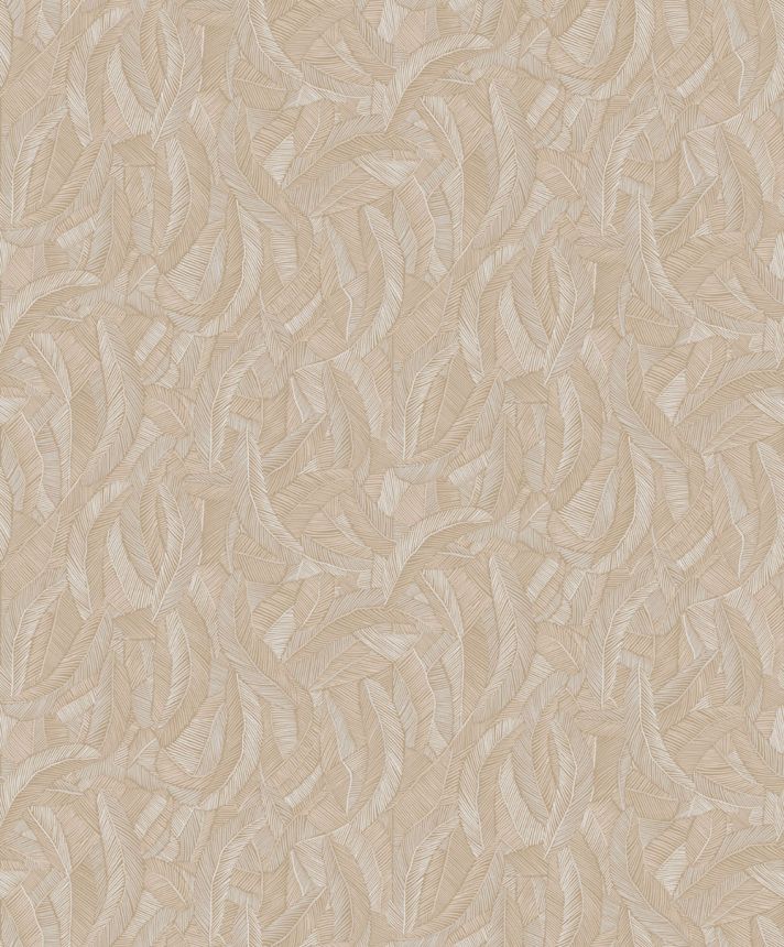 Vliestapete, beige, Blätter, Federn, ROM201, Romance, Masureel