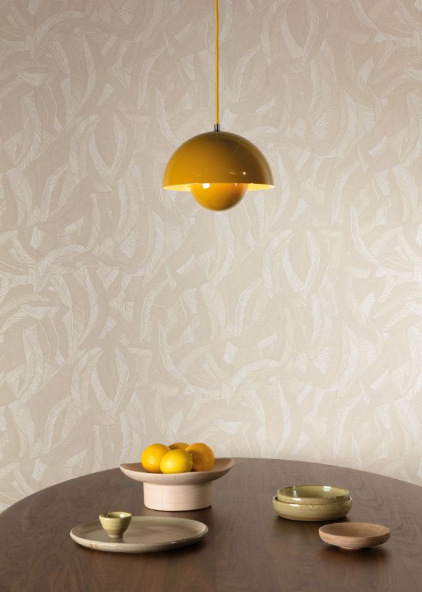 Vliestapete, beige, Blätter, Federn, ROM201, Romance, Masureel