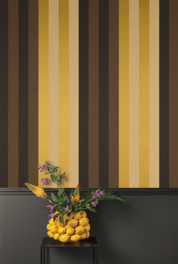 Vliestapete, braun-gold, geometrisch, Streifen, ROM502, Romance, Masureel