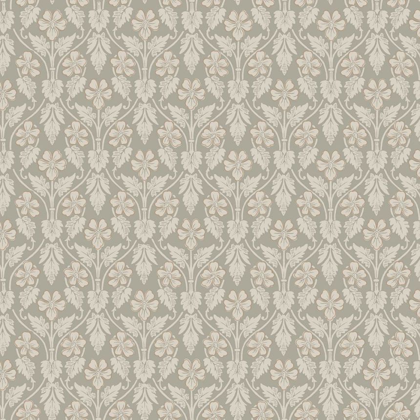 Grau-grüne Tapete, Blumen, 4586, Icons, Borastapeter