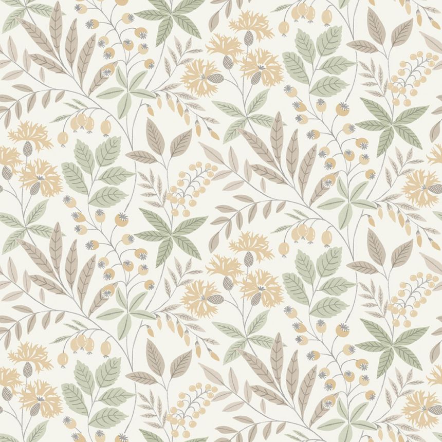 Tapete, beige-grün, Blumen, Blätter, 38752, Borosan Hem, Boråstapeter