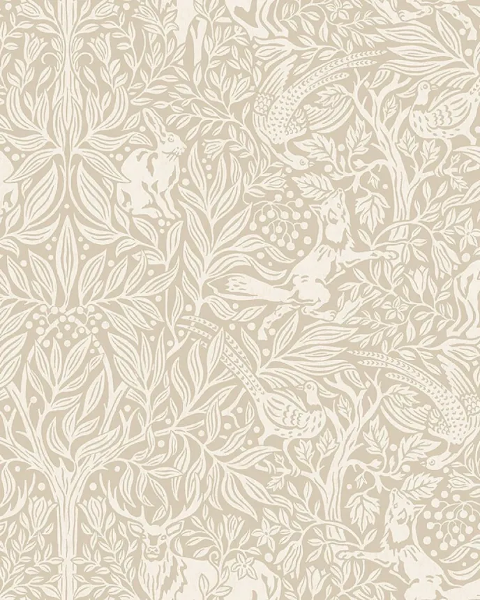 Tapete, beige, Bäume, Blätter, Tiere, 4824, New Heritage, Boråstapeter