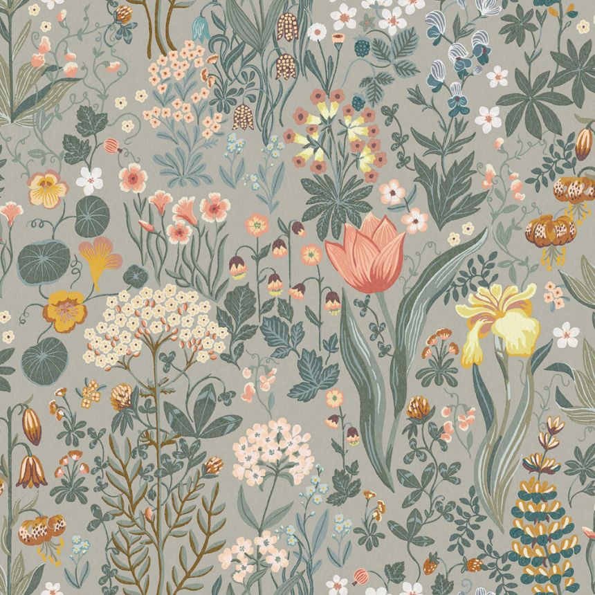 Graue Tapete, Blumen, 2054, Icons, Borastapeter
