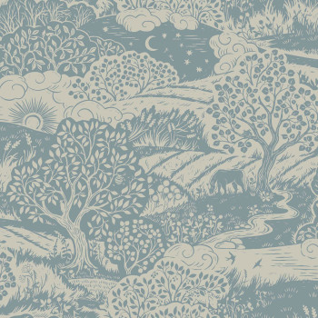 Tapete, blau-grau, Landschaft, 5828, Nordic Folk, Borastapeter