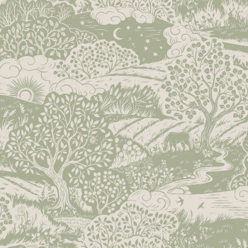 Tapete, grün-beige, Landschaft, 5830, Nordic Folk, Borastapeter