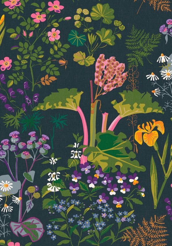 Blaue Tapete, Blumen, Blätter, 1792, Icons, Borastapeter