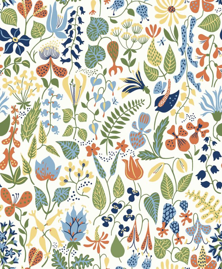 Weiße Tapete, Blumen, Blätter, 1978, Icons, Borastapeter
