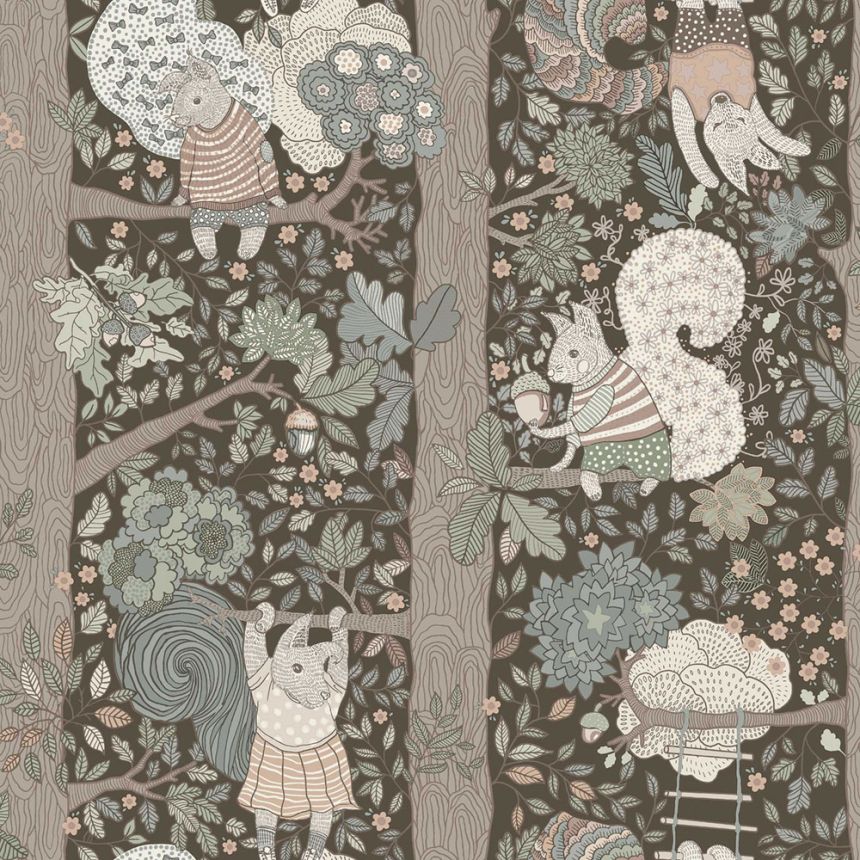 Kinderzimmer Tapete, braun-grün, Tiere, 6290, Icons, Borastapeter