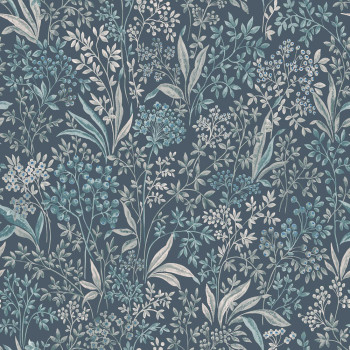 Blaue Tapete, Blumen, Blätter, 2025, Icons, Borastapeter