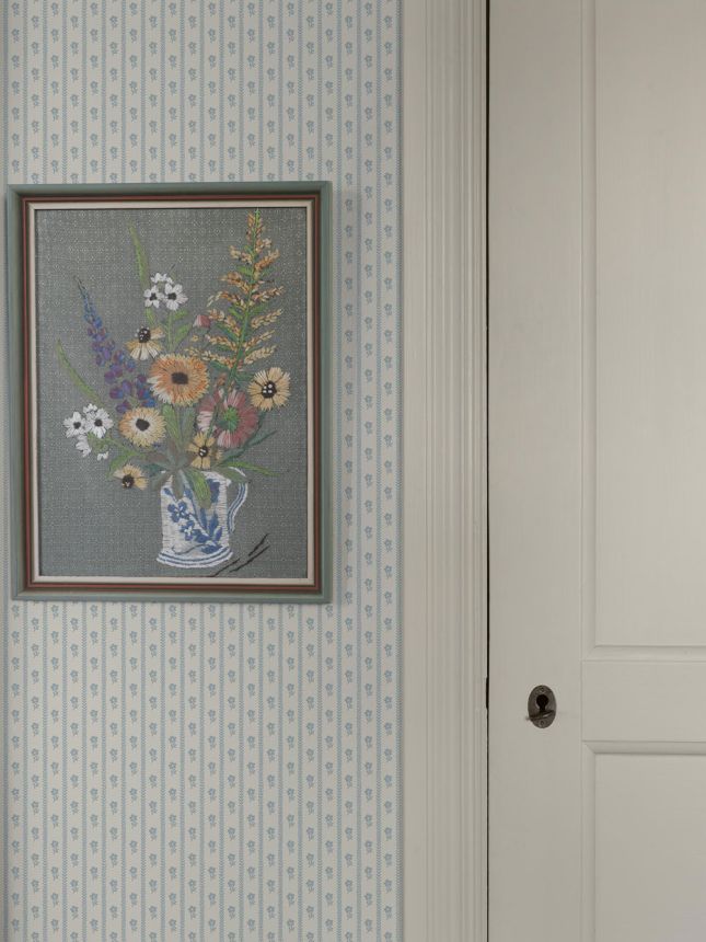 Tapete, blau, Blumen, Streifen, 6956, Osterlen, Borastapeter