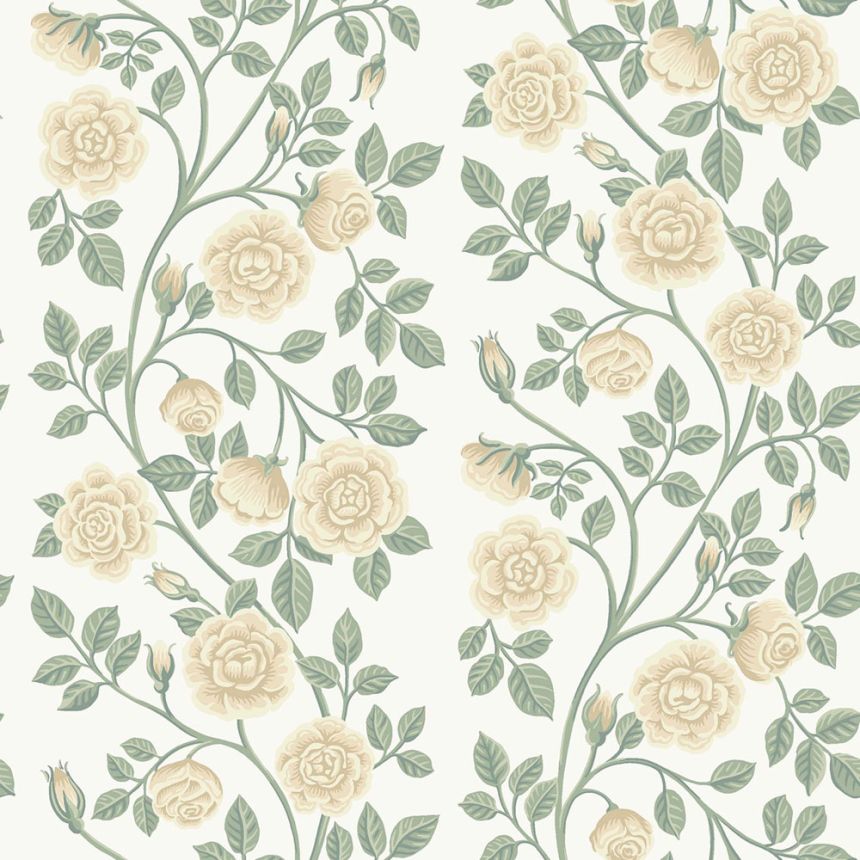 Tapete, grün-beige, Blumen, Rosen, 6957, Osterlen, Borastapeter