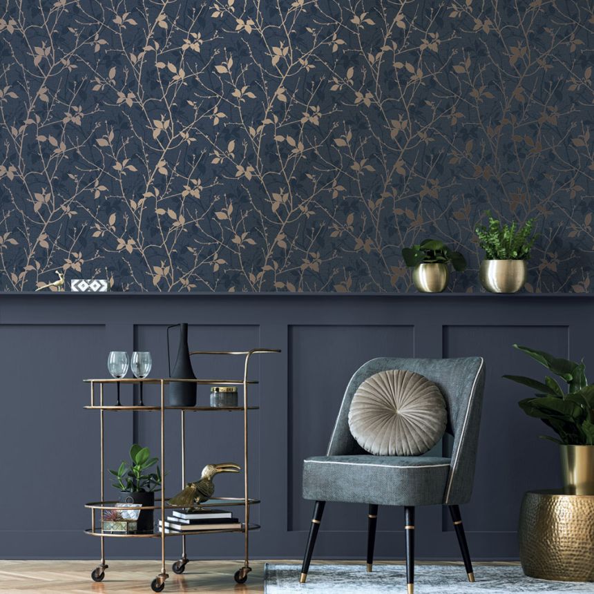 Tapete, blau, Blätter, Zweige, 122431, Refine, Graham Brown Boutique