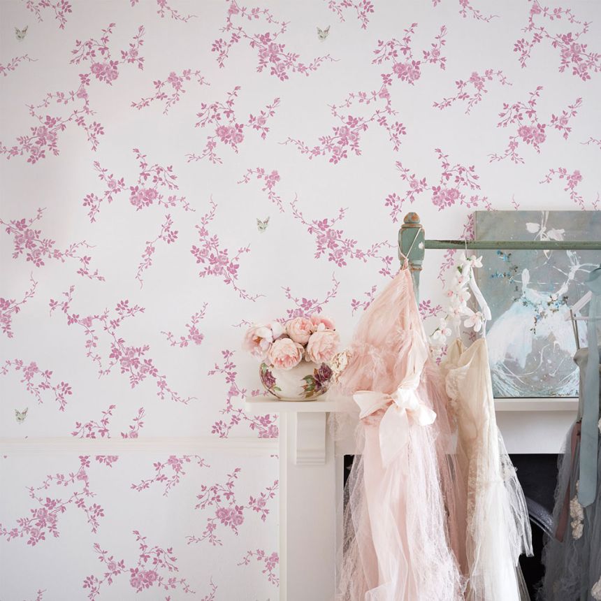 Tapete, weiß-rosa, Blumen, 125107, Shabby Chic by Rachel Ashwell