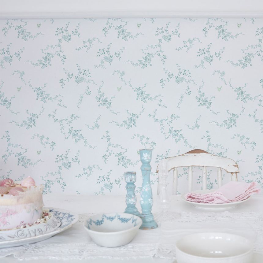 Tapete, blau-grün, Blumen, 125108, Shabby Chic by Rachel Ashwell