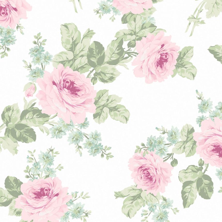 Tapete, rosa-grün, Blumen, 125111, Shabby Chic by Rachel Ashwell