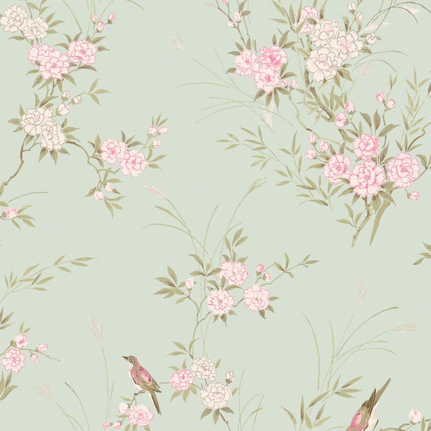 Tapete, grün, Blumen, Vögel, 125120, Shabby Chic by Rachel Ashwell